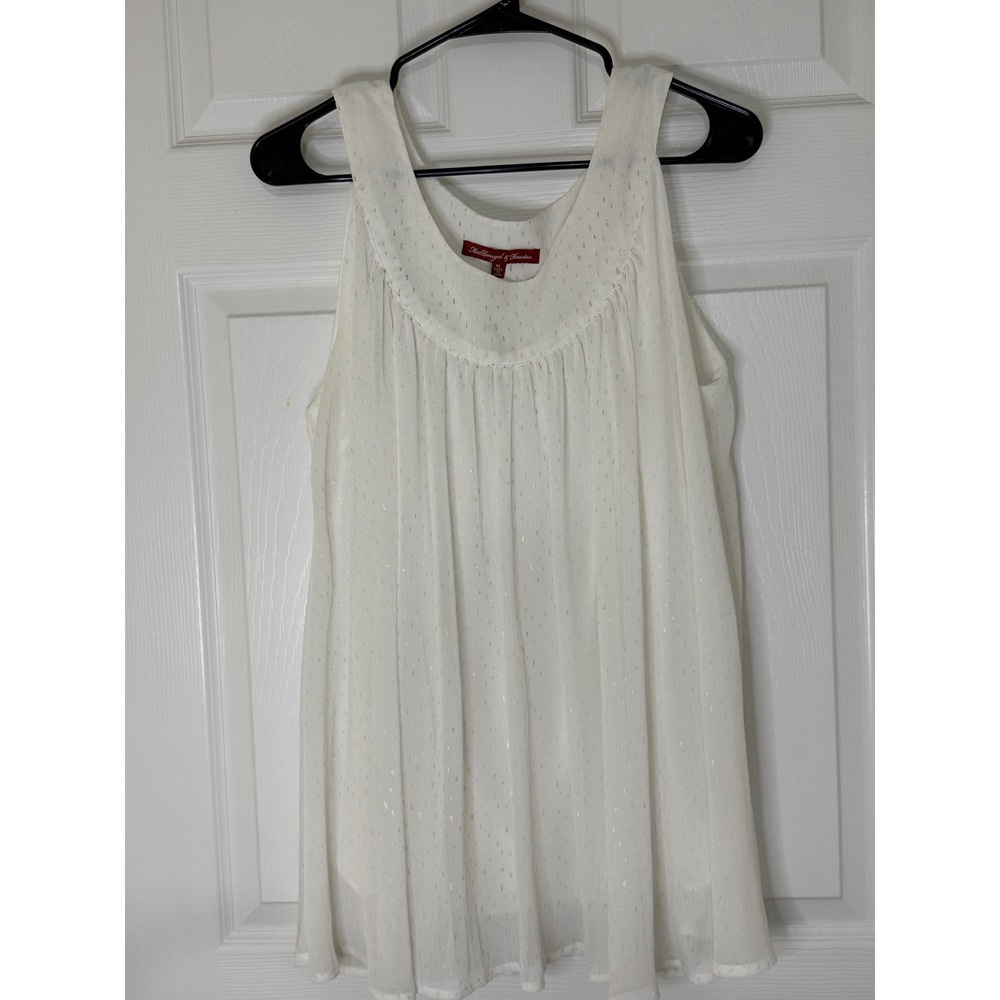 MacDougal & Houston Blouse Women XL White Silver Metallic Shimmer Tank Angelcore